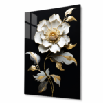 cuadro botanico de flor en fondo negro con colores dorados