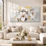 cuadro botanico en living moderno con flores