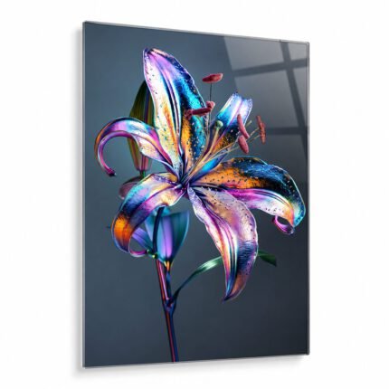 Cuadro botanico frameless en vidrio templado premium. Modelo lirio, vista frontal