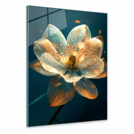 Cuadro botanico en vidrio templado sin marco representando una flor de nacar
